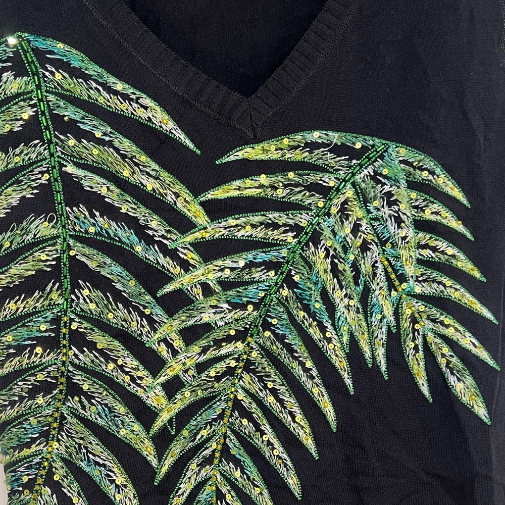 Iceberg light‎ knit sequence palm leaves embroidered short sleeves tunic top S - Picture 3 of 11